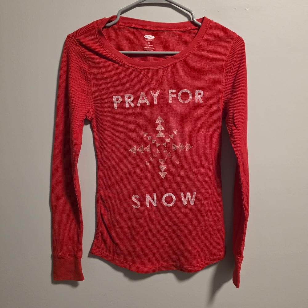 Old Navy Red 'Pray for Snow' Long Sleeve Tee